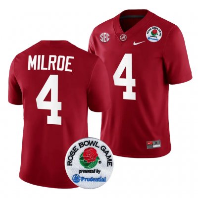 Men's Alabama Crimson Tide #4 Jalen Milroe 2024 Rose Bowl Crimson NCAA Playoff College Football Jersey 2403HKYB7